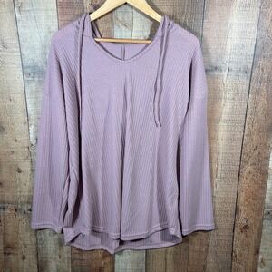 Waffle Knit Hoodie Mauve Pink Oversized Thermal Pullover Top 2X Plus Casual